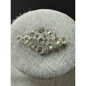 Vintage Rhinestone Deco Brooch Silvertone Clear Scarf Lapel Pin Cocktail Formal